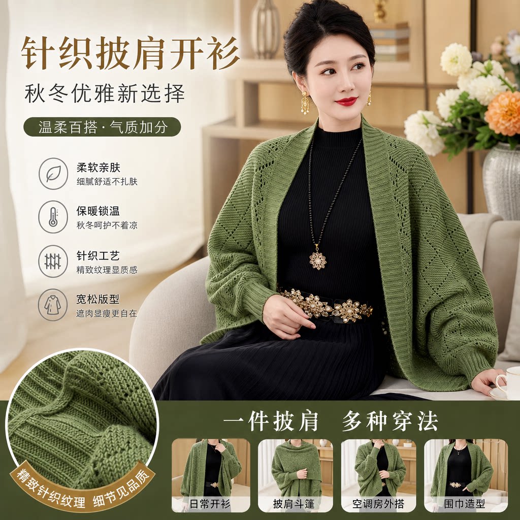针织披肩女外搭秋冬开衫外套保暖