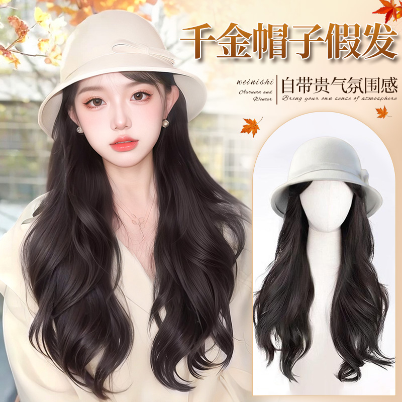 假发帽子法式长卷发千金感渔夫帽