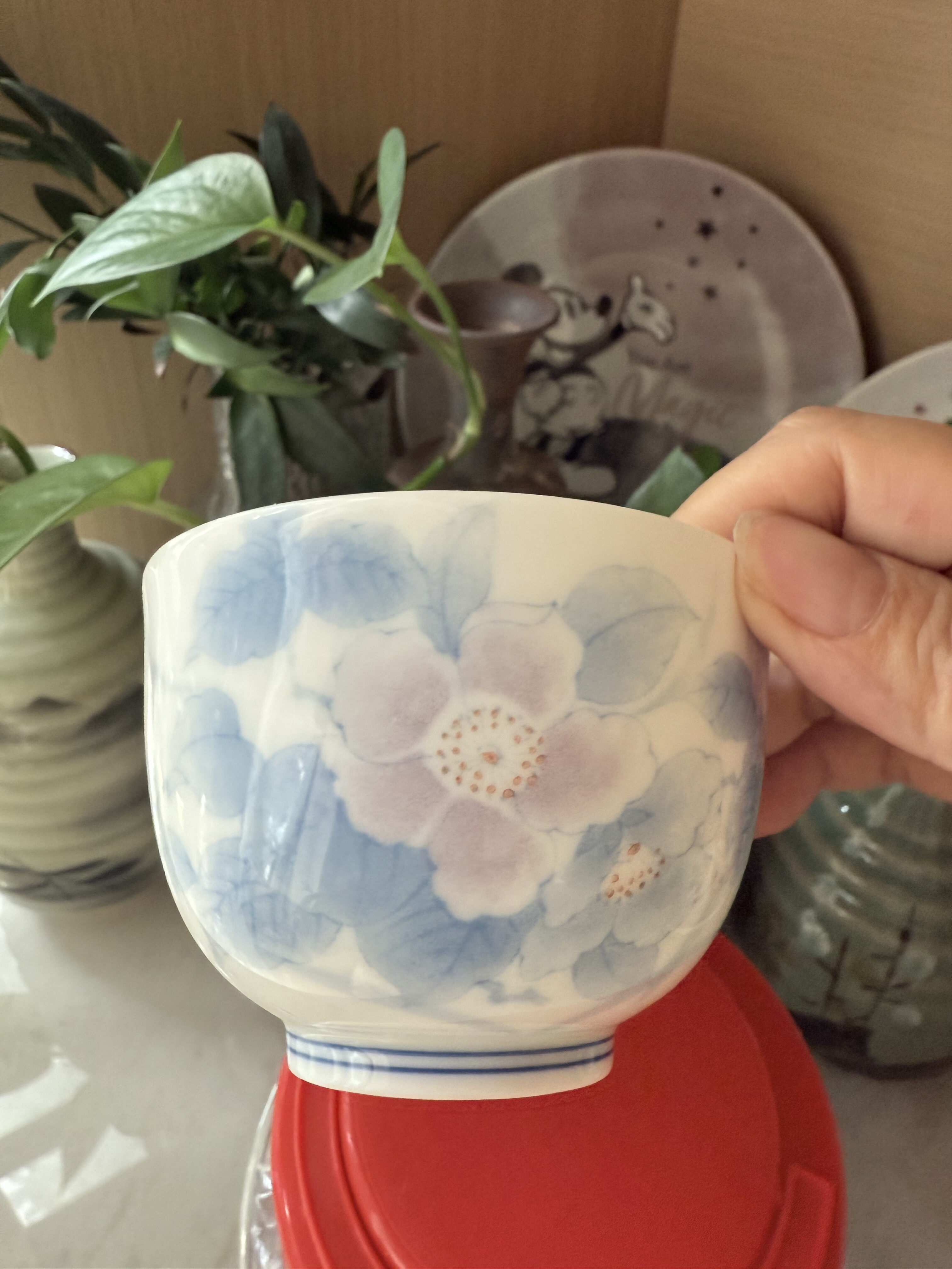 狄瑶纯手工陶瓷花口盖碗釉下彩手绘泡茶碗茶杯薄胎茶艺茶碗不