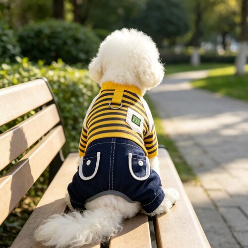 狗衣服春秋款工装牛仔四脚套装酷仔小型犬泰迪宠物比熊博美雪纳瑞