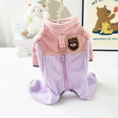 狗狗衣服秋冬装四脚卫衣套装撞色暖绒可牵引包肚子护肚小型犬宠物