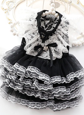 狗狗衣服春夏薄款猫咪公主裙黑色蕾丝礼服手作小型犬宠物比熊泰迪