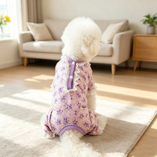 秋冬厚款碎花包肚子护肚棉衣狗衣服绝育家居服小型犬泰迪宠物比熊
