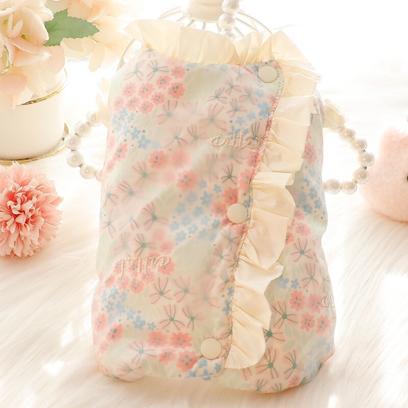 狗狗衣服秋冬装厚款甜美花边刺绣棉服小型犬泰迪宠物比熊马尔济斯