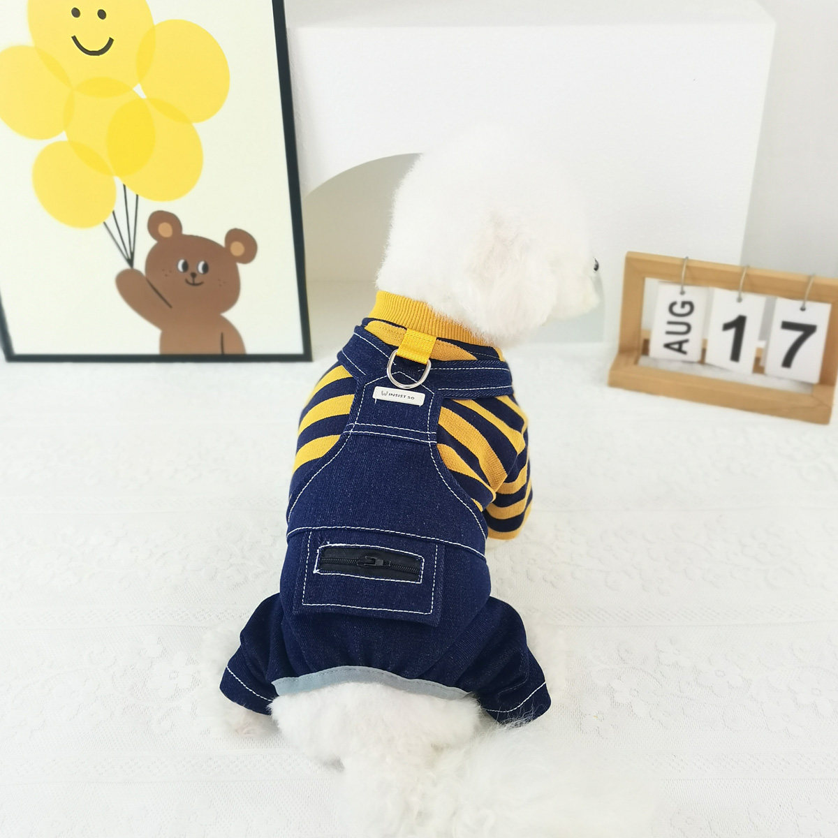 狗狗衣服春秋装汪仔牛仔四脚背带裤套装假两件小型犬泰迪宠物比熊