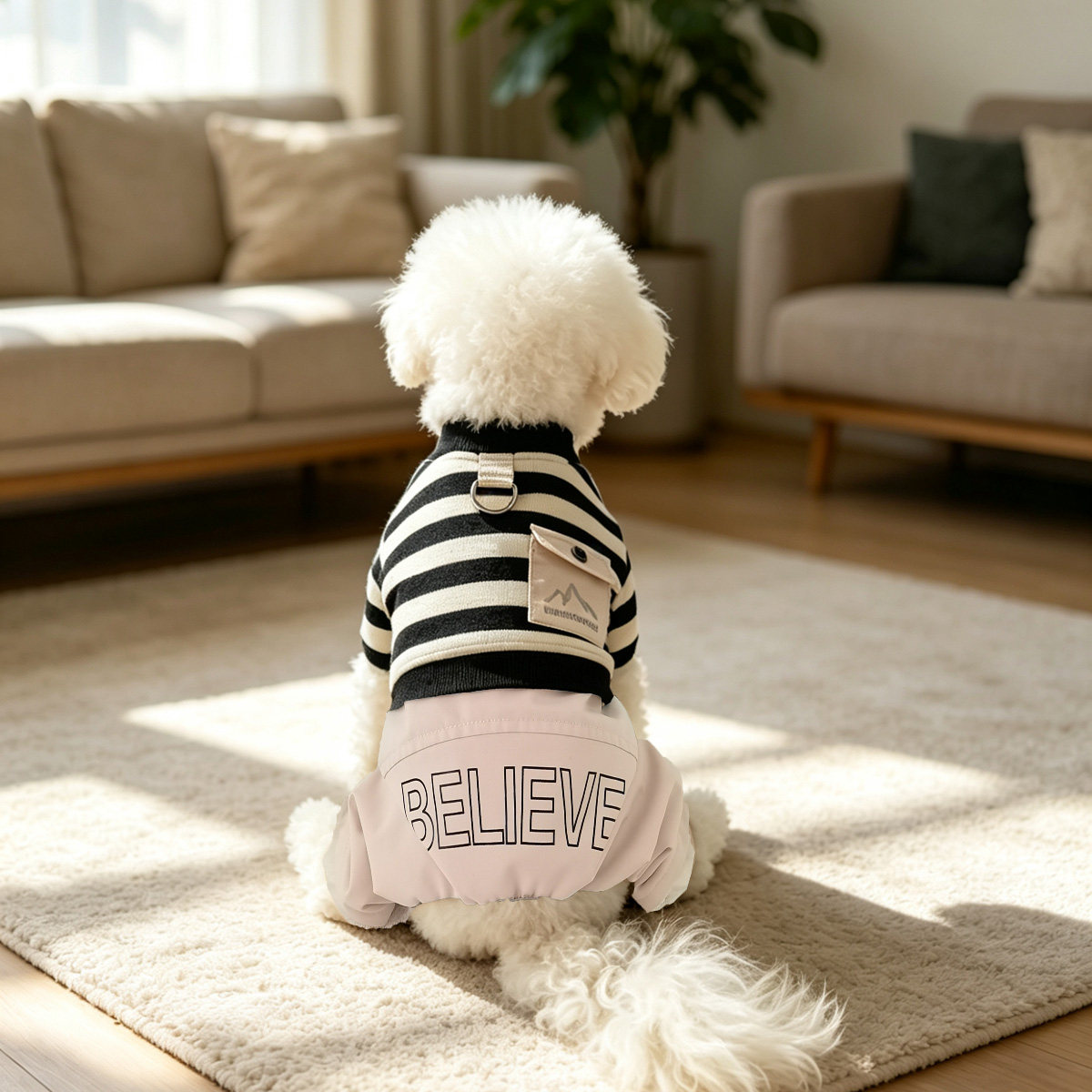 小狗狗衣服春秋装拓秋时尚条纹四脚套装假两件小型犬泰迪宠物比熊