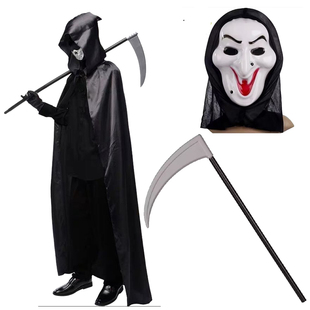万圣节服装男女死神披风儿童表演黑色巫师袍吸血鬼衣服NPC装成人