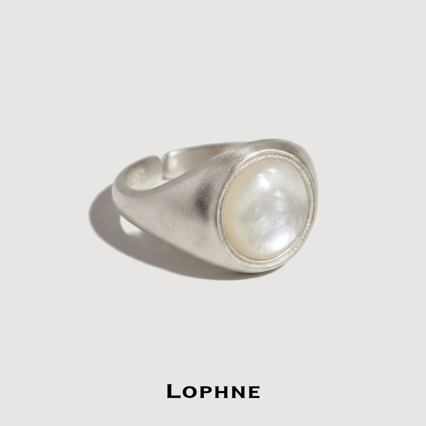 LOPHNE 经典圆形白贝母戒指925纯银百搭气质复古高级感开口可调节