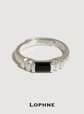 LOPHNE 方切黑玛瑙925纯银戒指 中古小众细戒指高级感开口可调节