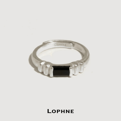 LOPHNE方切黑玛瑙纯银戒指