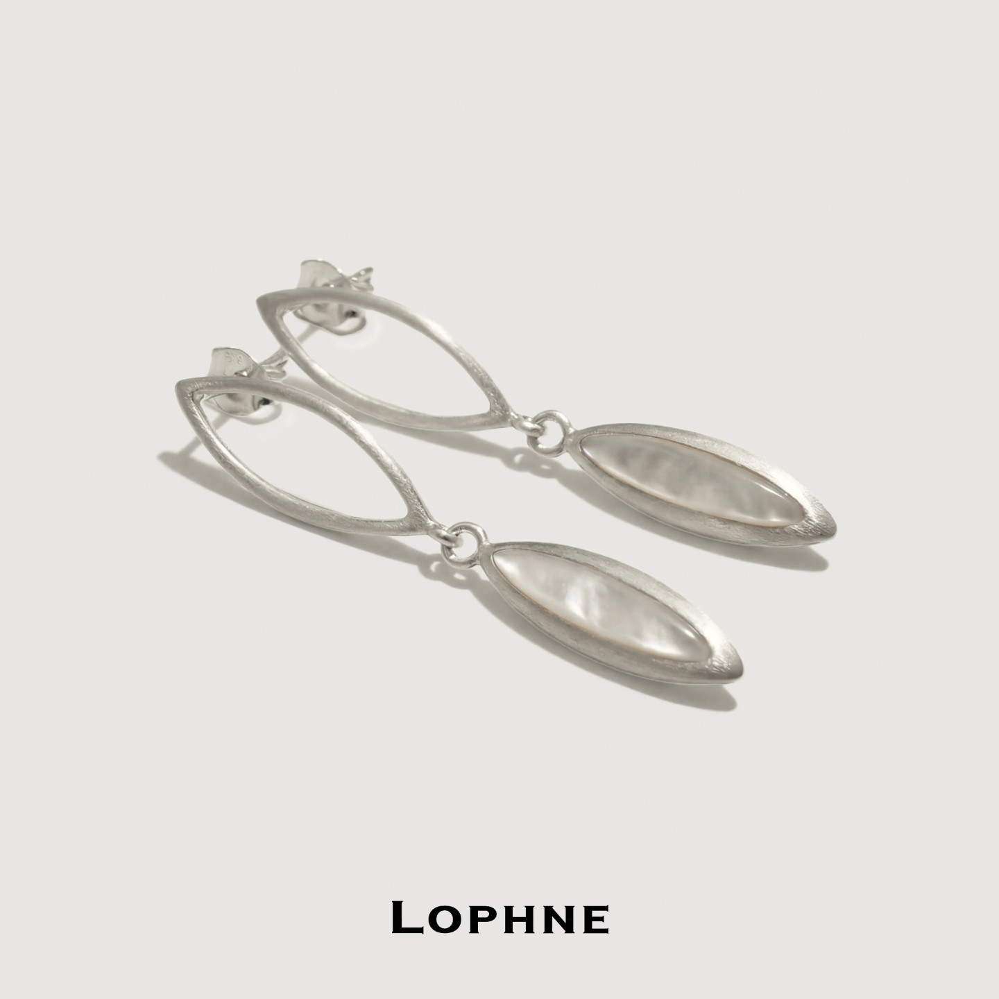 LOPHNE 小众设计菱形贝母耳钉 中古纯银复古简约高级感新中式耳环