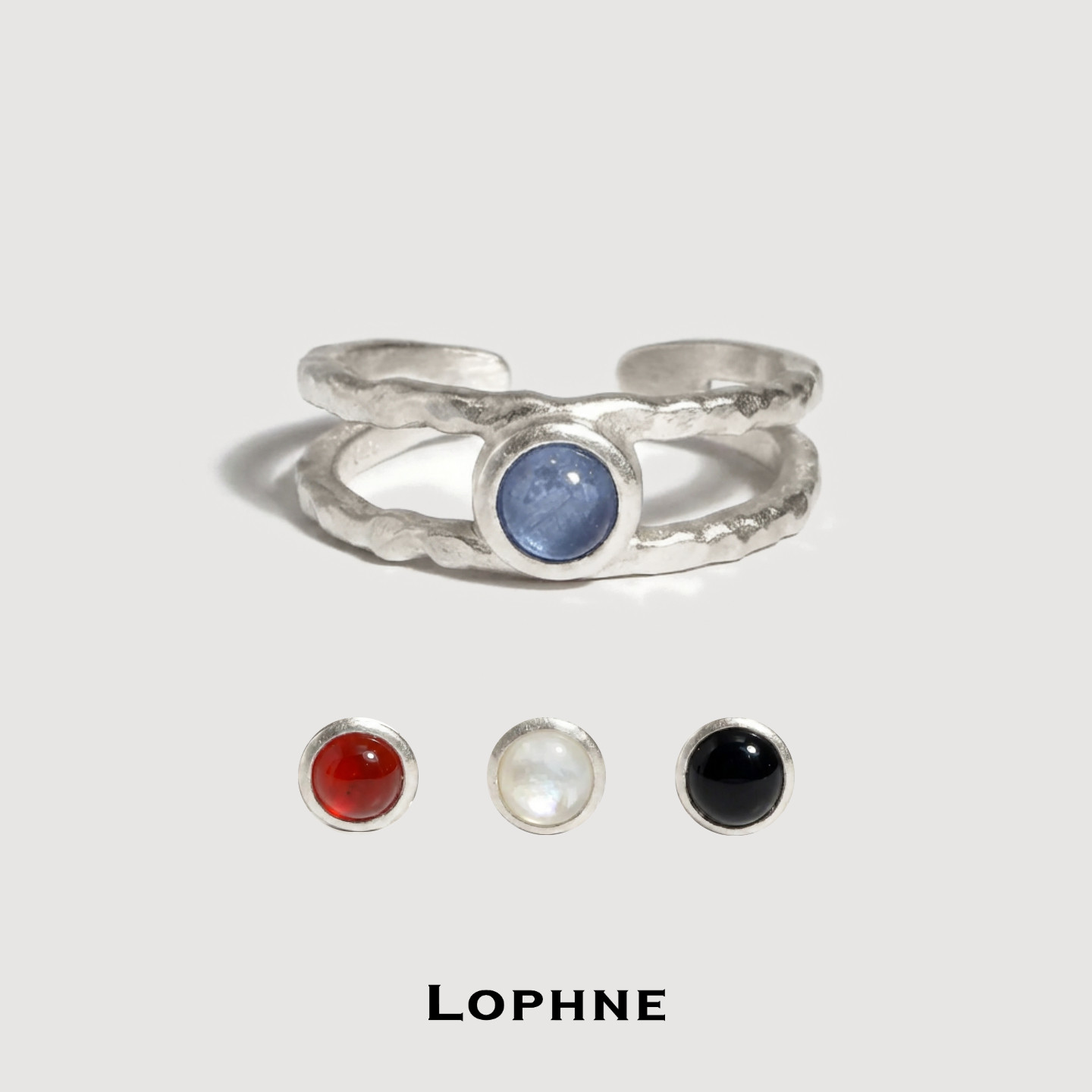 LOPHNE双层复古多色宝石戒指 925银文艺气质百搭高级感开口食指戒