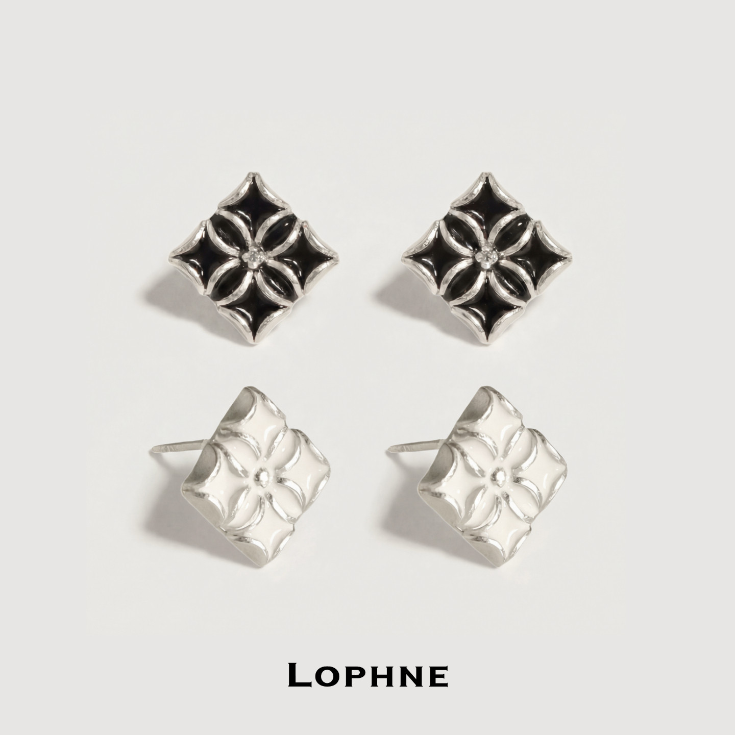LOPHNE中世纪宫廷风文艺菱形纯银耳钉个性手工轻奢复古高级感气质