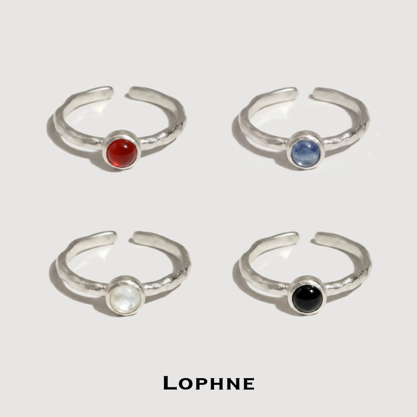 LOPHNE经典复古多色宝石925银戒指 气质百搭高级感开口文艺食指戒