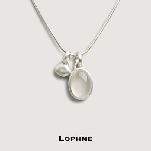 LOPHNE 双吊坠白玛瑙项链 原创设计中古简约百搭高级感长款毛衣链