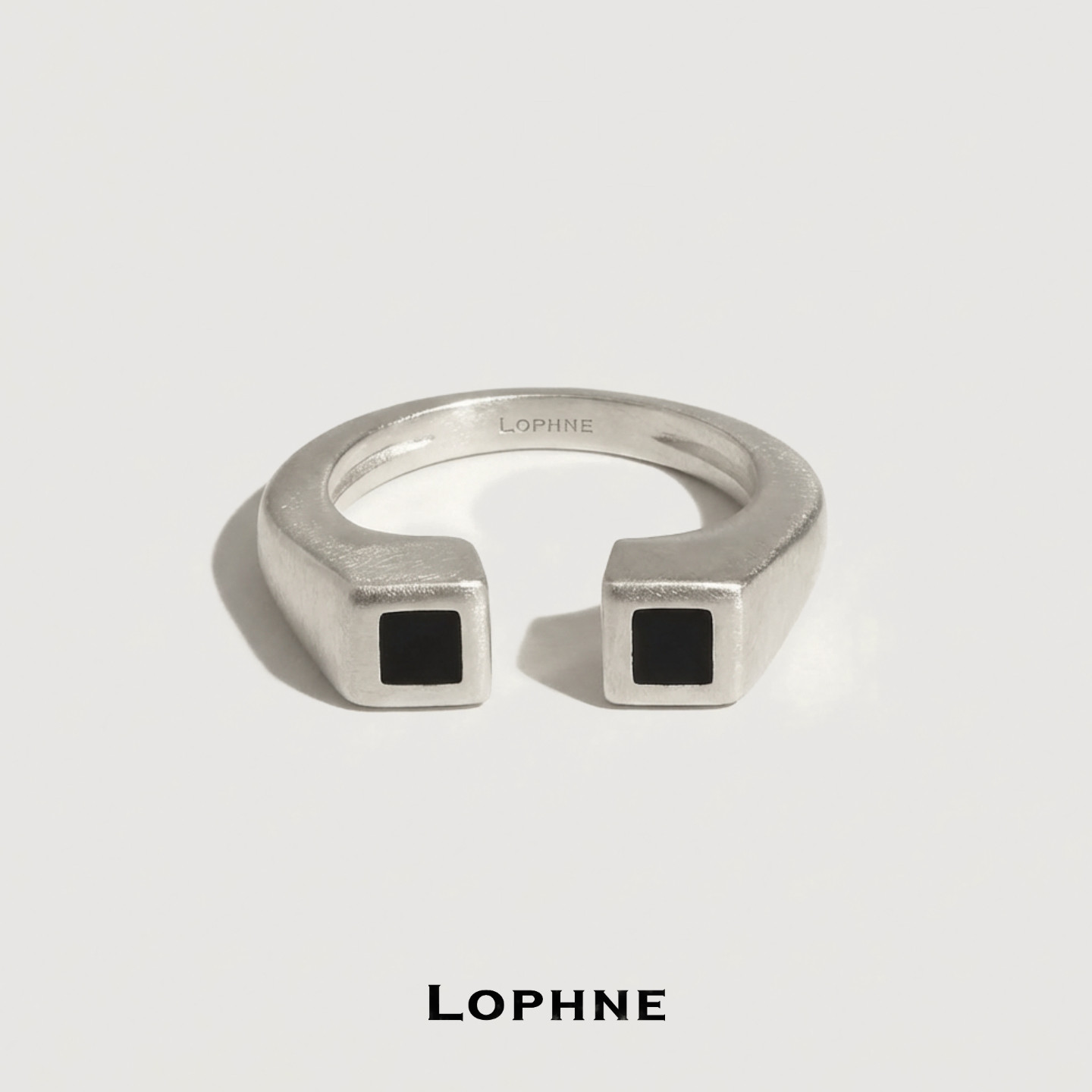 LOPHNE 黑色方形简约纯银戒指 复古时尚小众设计高级感开口可调节