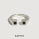 复古时尚 LOPHNE 黑色方形简约纯银戒指 小众设计高级感开口可调节