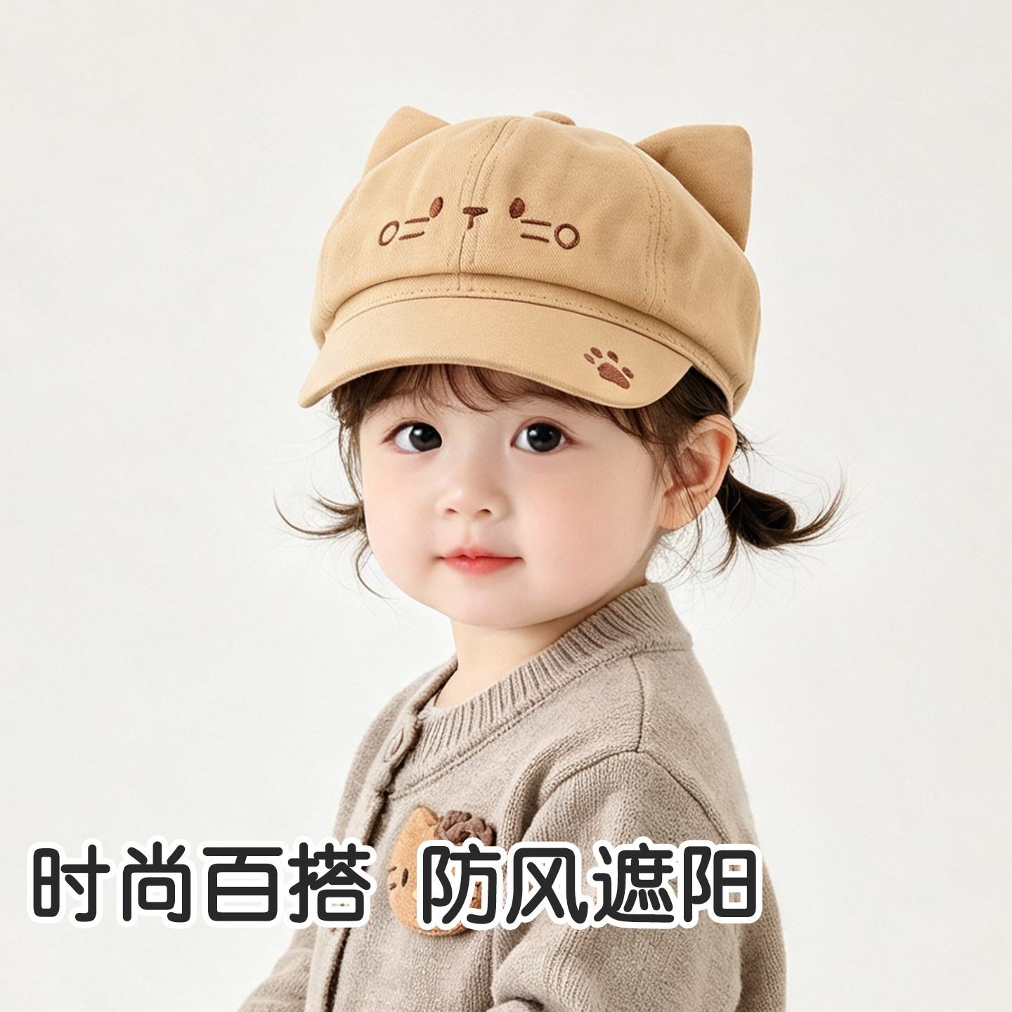 儿童帽子秋冬款保暖可爱超萌鸭舌贝雷帽男女宝宝可爱八角画家帽