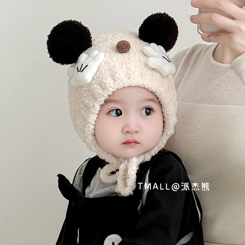 宝宝帽子冬款护耳帽可爱超萌男女宝毛绒帽婴儿防风帽冬季2025新款