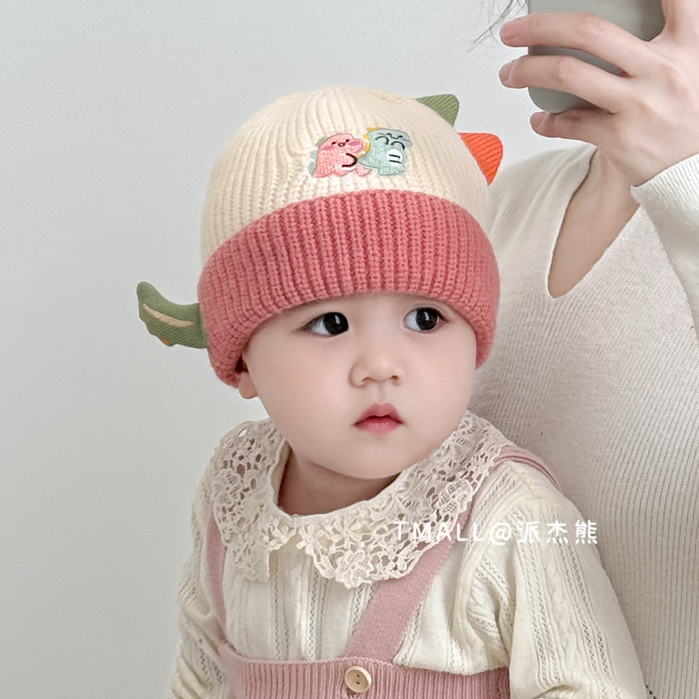 婴儿帽子冬季可爱加厚恐龙针织帽秋冬款男童女宝宝保暖防风毛线帽