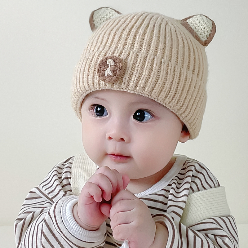 婴儿帽子冬季毛线套头帽男女童