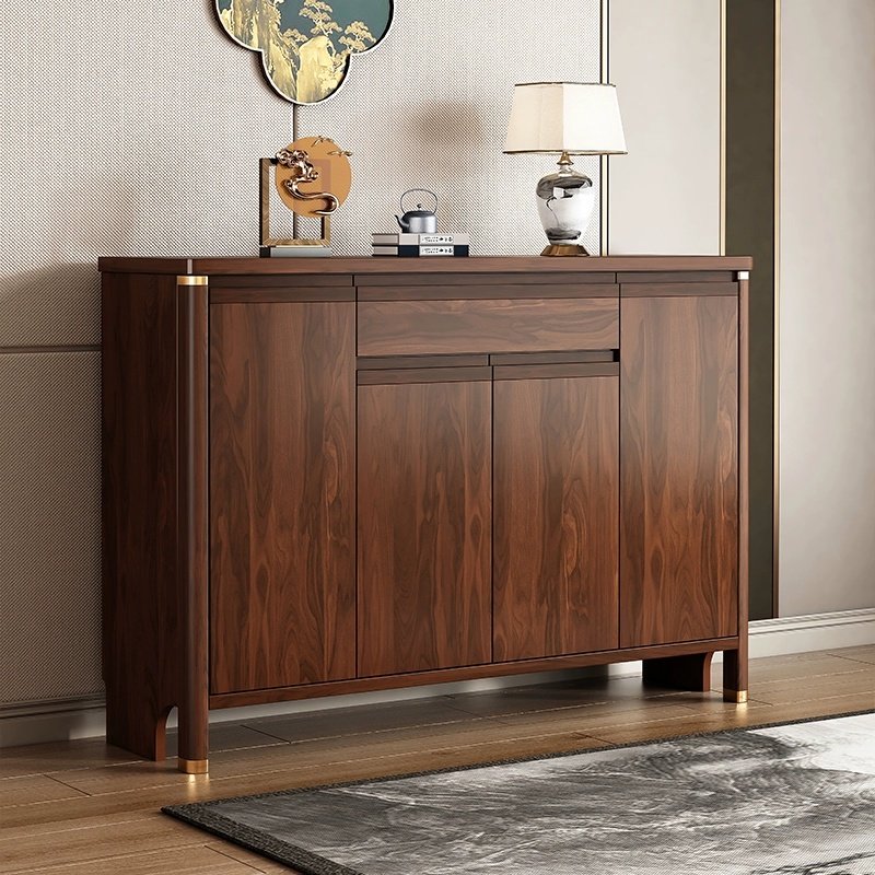 妞佳新中式现代实木鞋柜胡桃色四门大容量收纳储物柜客厅玄关柜