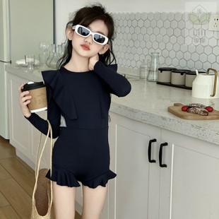 女童游泳衣2025新款 感 大女孩初中生保守连体泳衣儿童防晒泳装