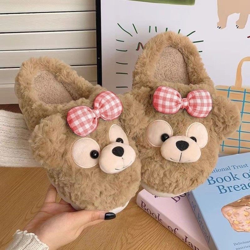 可爱小羊棉拖鞋女包跟冬季室内家居厚底防滑月子鞋加绒保暖毛拖鞋