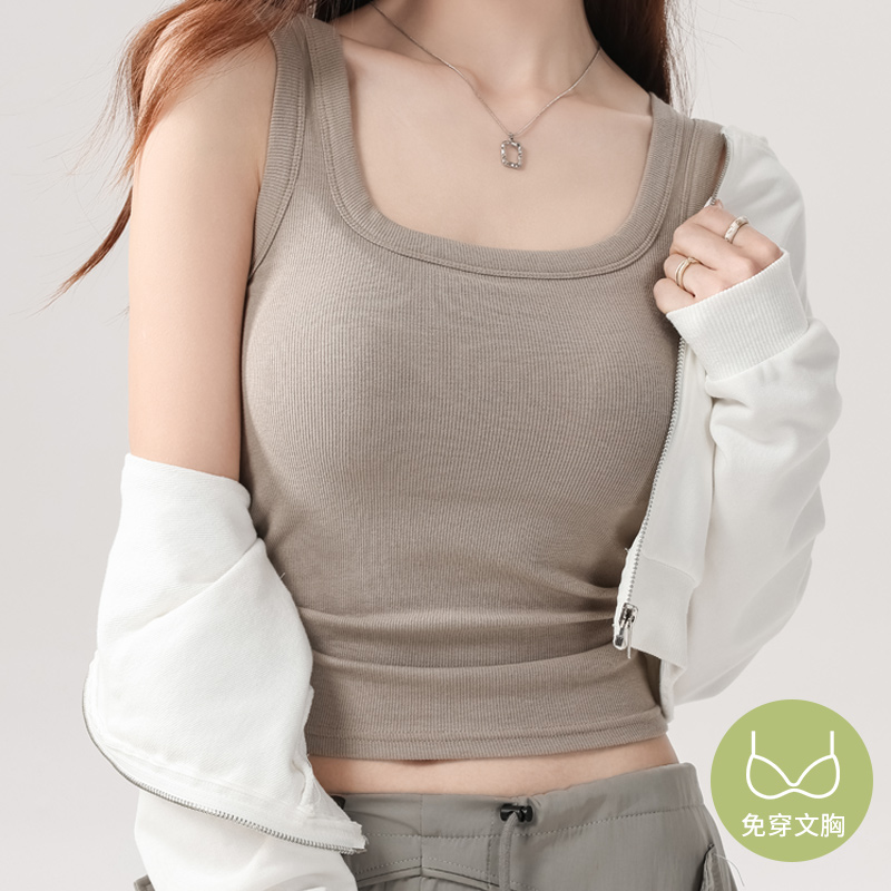 螺纹吊带背心女带胸垫春秋季