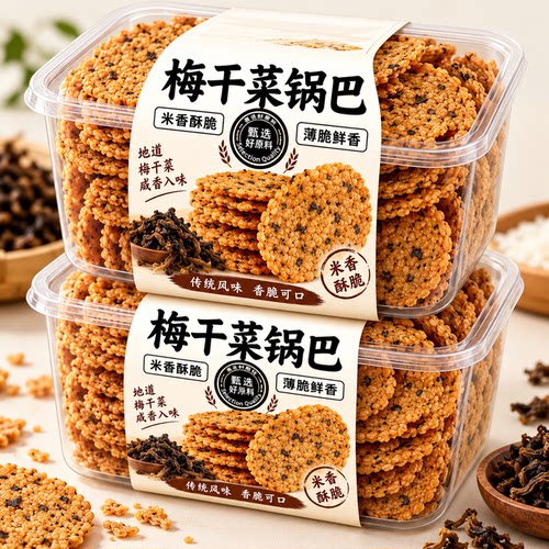 纯手工柴火梅干菜锅巴安徽特产非油炸薄脆开袋即食香辣健康零食