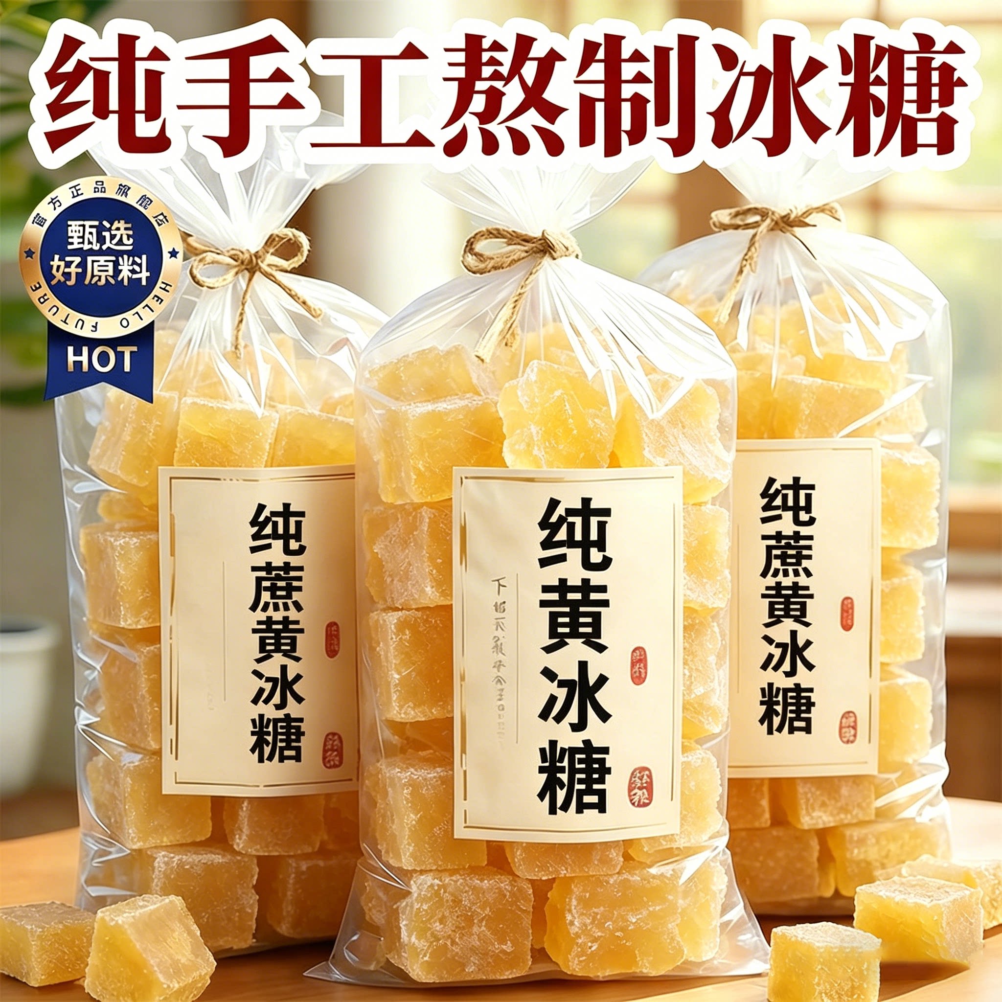 云南黄冰糖正宗特产级手工熬制多晶甘蔗清香老黄糖散装大袋冰糖块