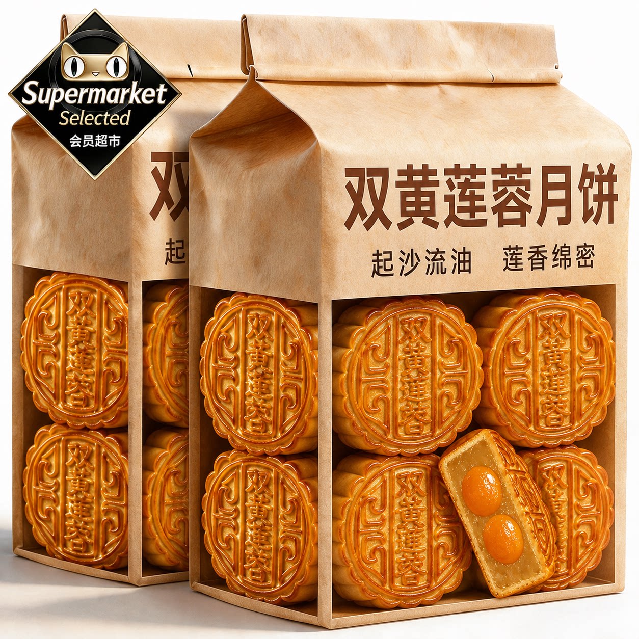 广式莲蓉蛋黄月饼中式中秋礼盒传统双蛋黄莲蓉月饼五仁月饼送礼装