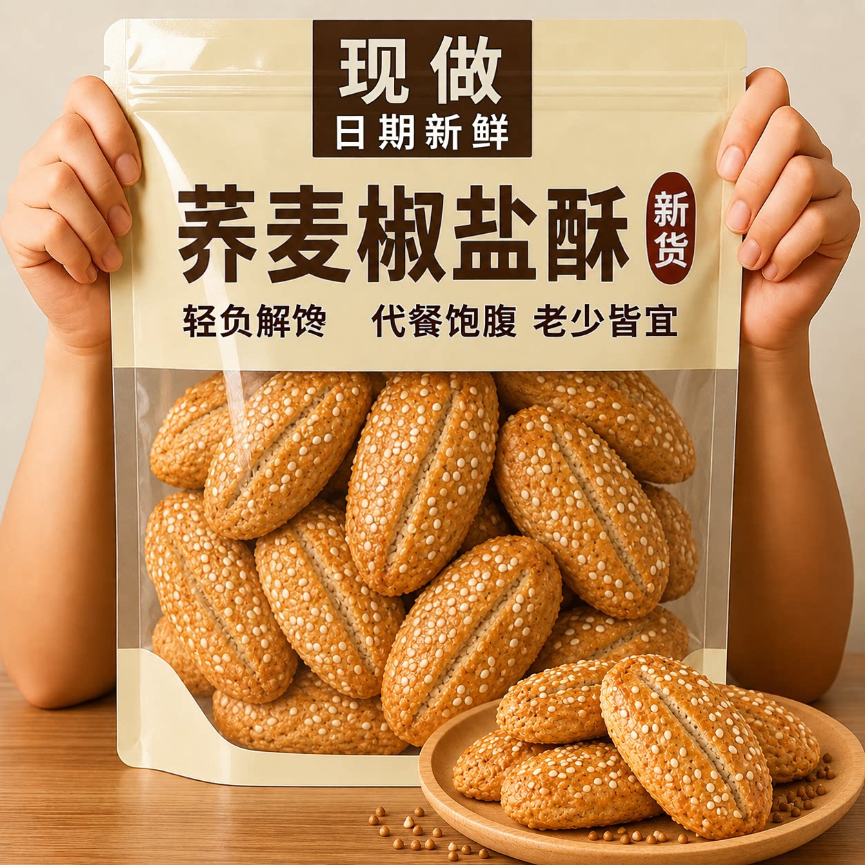 荞麦椒盐控糖酥饼粗粮饼糕点心牛舌饼中老年人零食品健康无蔗糖