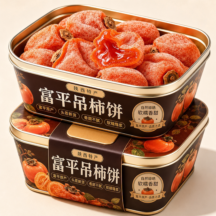 【头茬新货】富平圆柿饼吊新鲜头茬老树柿子柿饼流心霜降正宗糖心