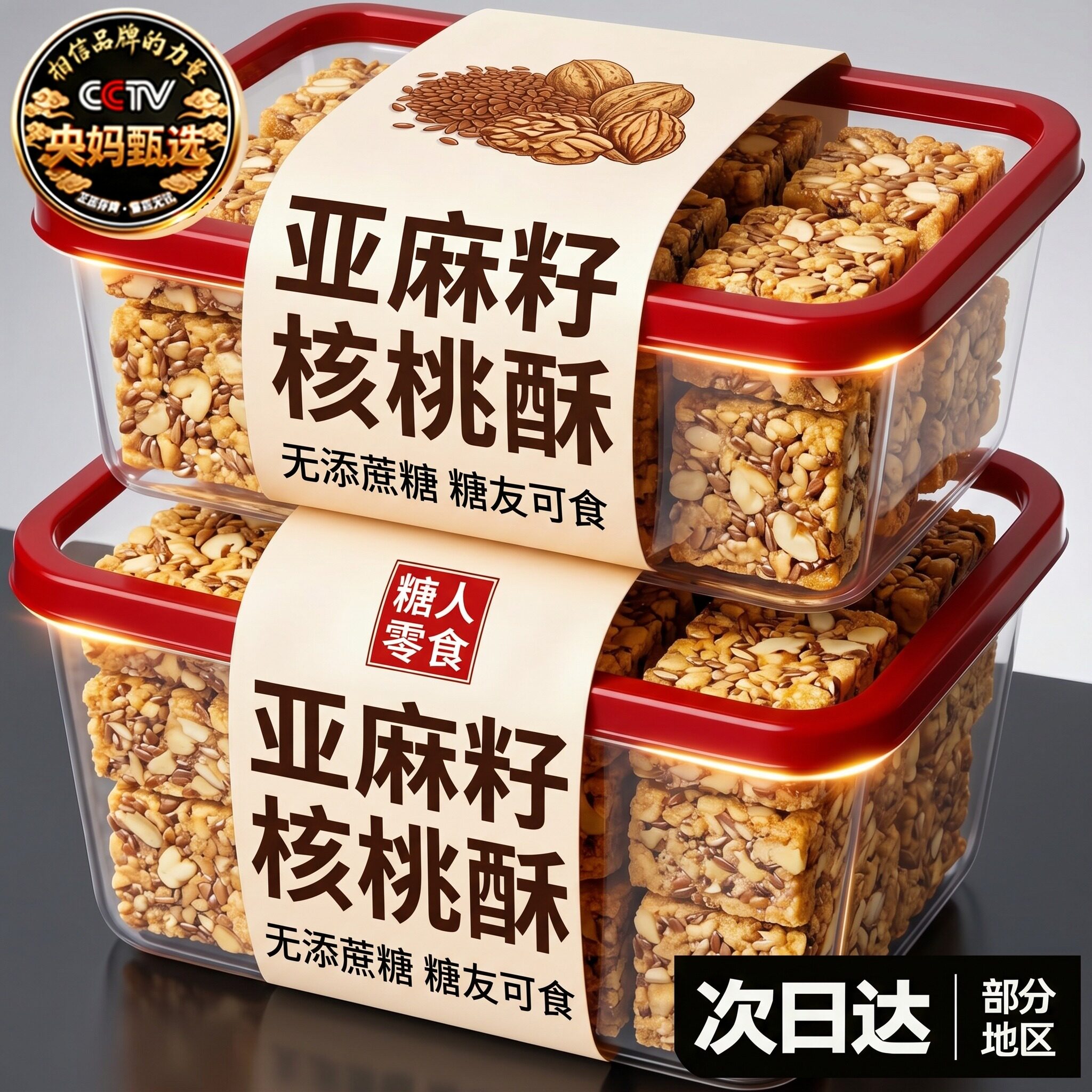 亚麻籽核桃酥无糖无添加正宗糖芝麻酥糖尿人食品专用官方旗舰店