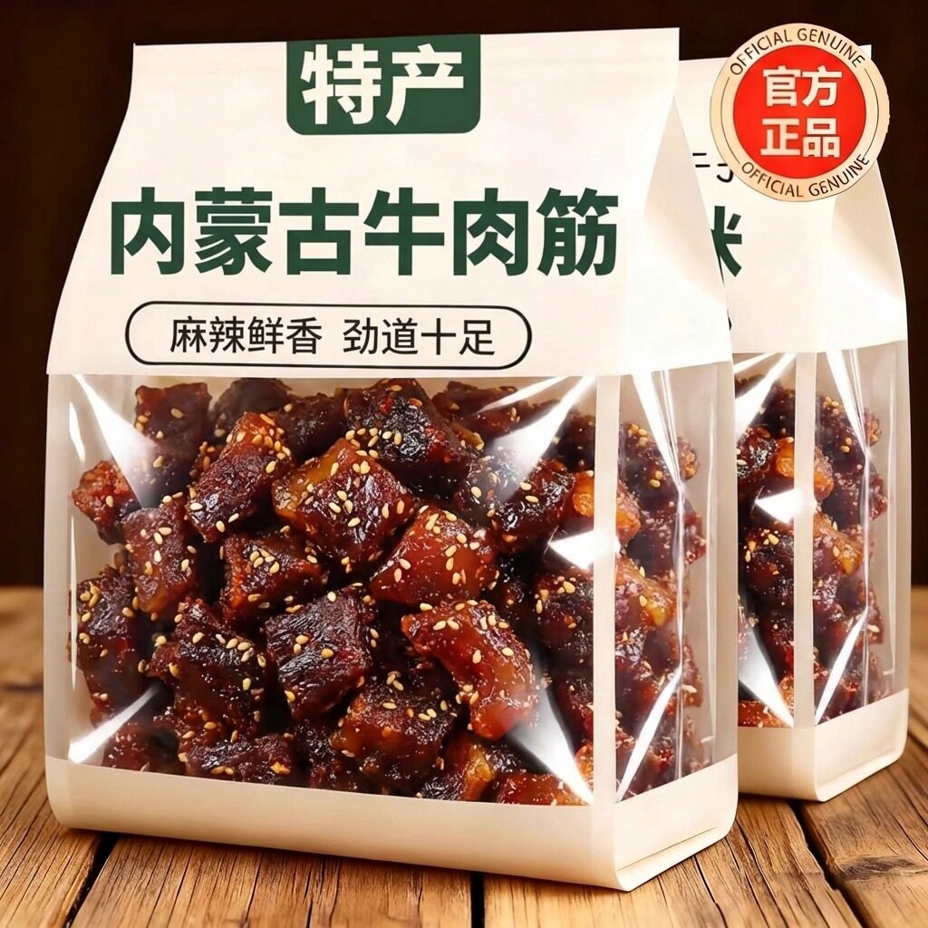 正宗内蒙古特产牛肉筋筋头巴脑风干边角料开袋即食麻辣孜然味熟食