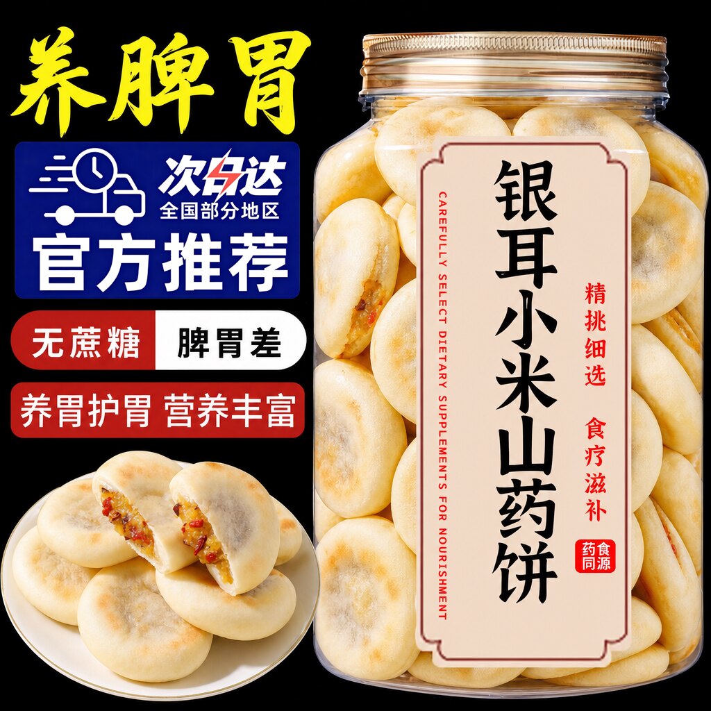 无蔗糖银耳小米山药饼官方旗舰店营养早餐枸杞红枣整箱糕点心零食