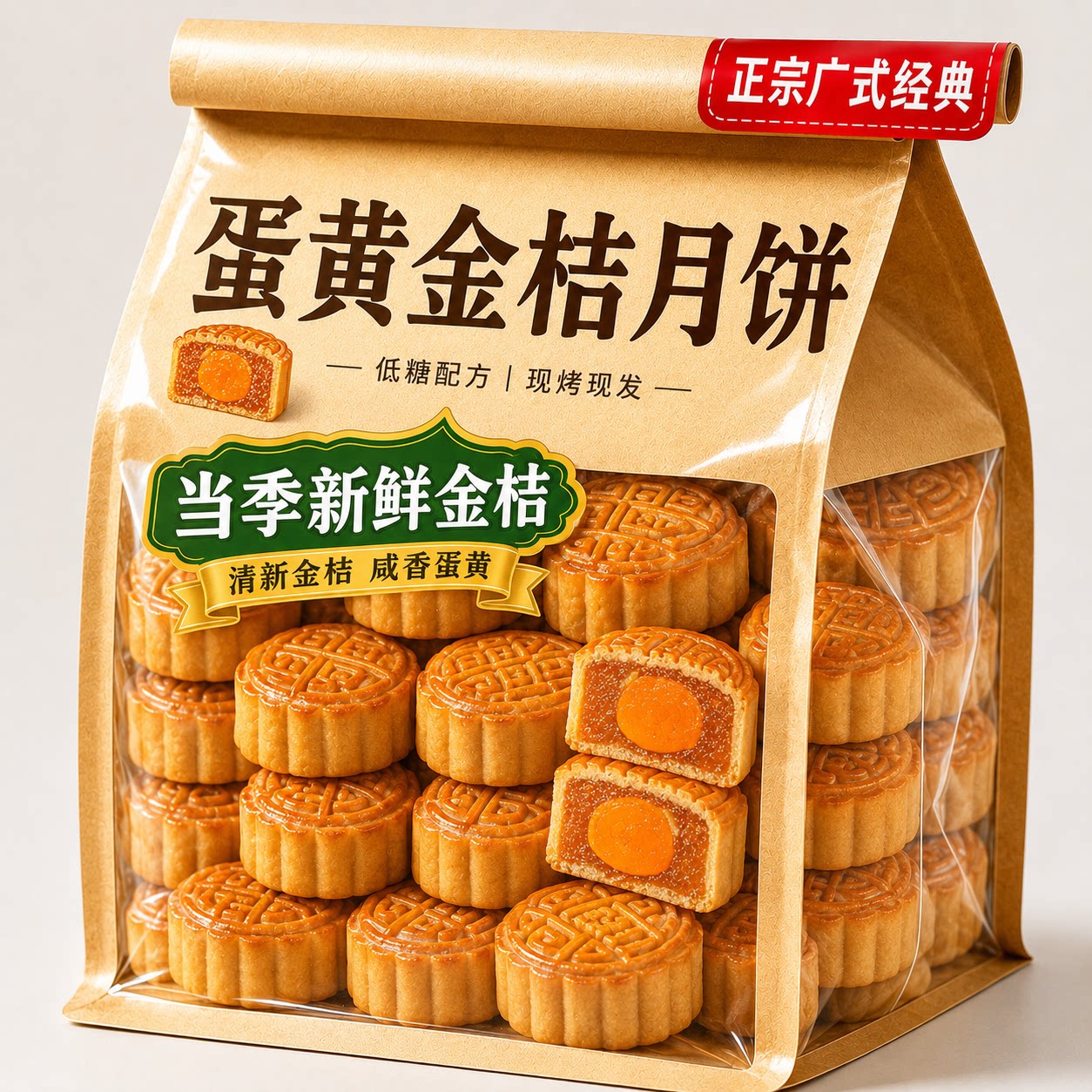 正宗广式金桔蛋黄月饼手工传统老式月饼糕点心中秋送礼官方旗舰店
