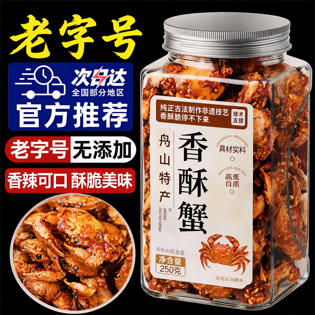 舟山香酥蟹特产香酥蟹椒盐老字号酥脆香辣小海蟹零食即食罐装下酒 - 实物图