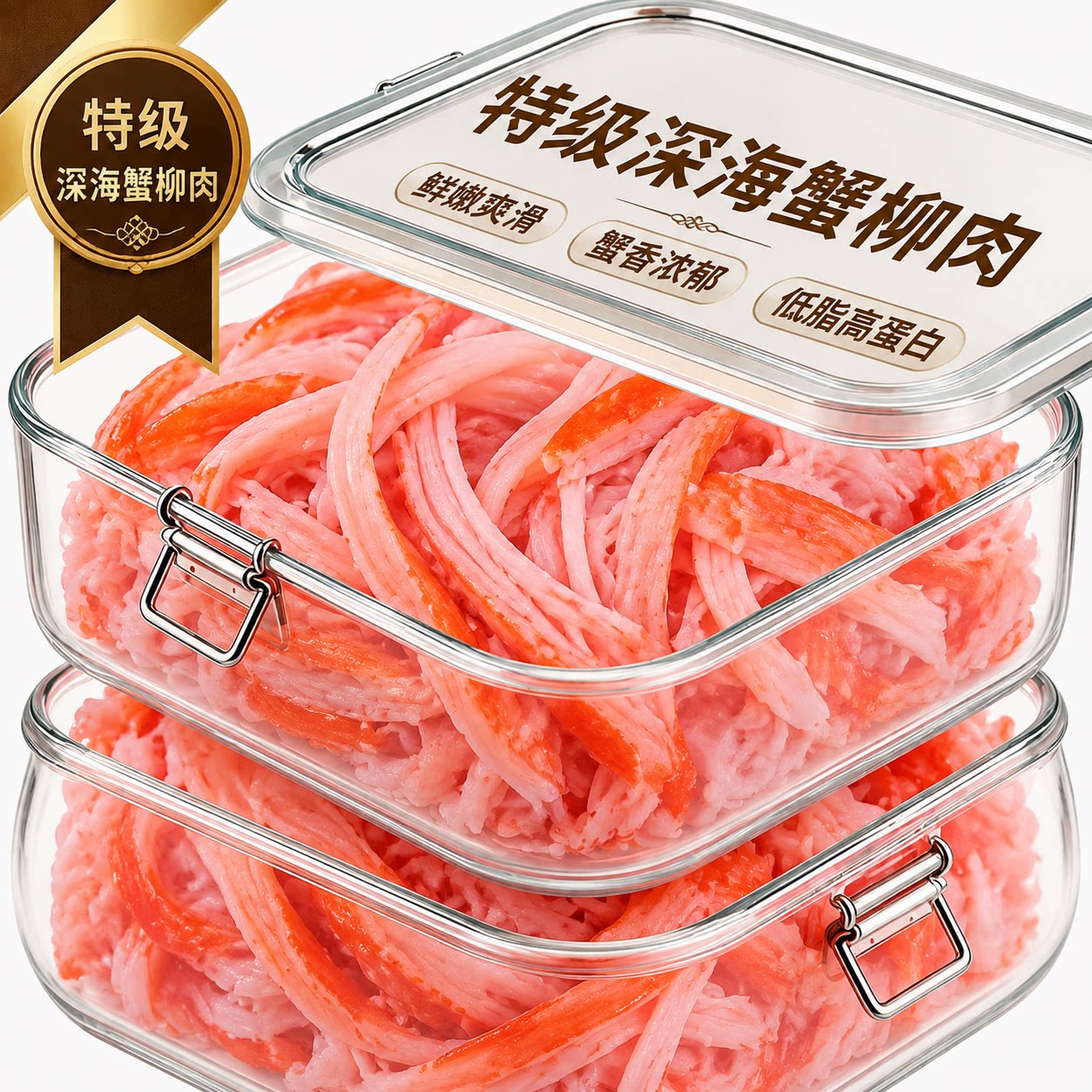 蟹柳肉罐头开盖即食俄罗斯风味鲜剥帝王蟹肉官方旗舰店海味罐头图片