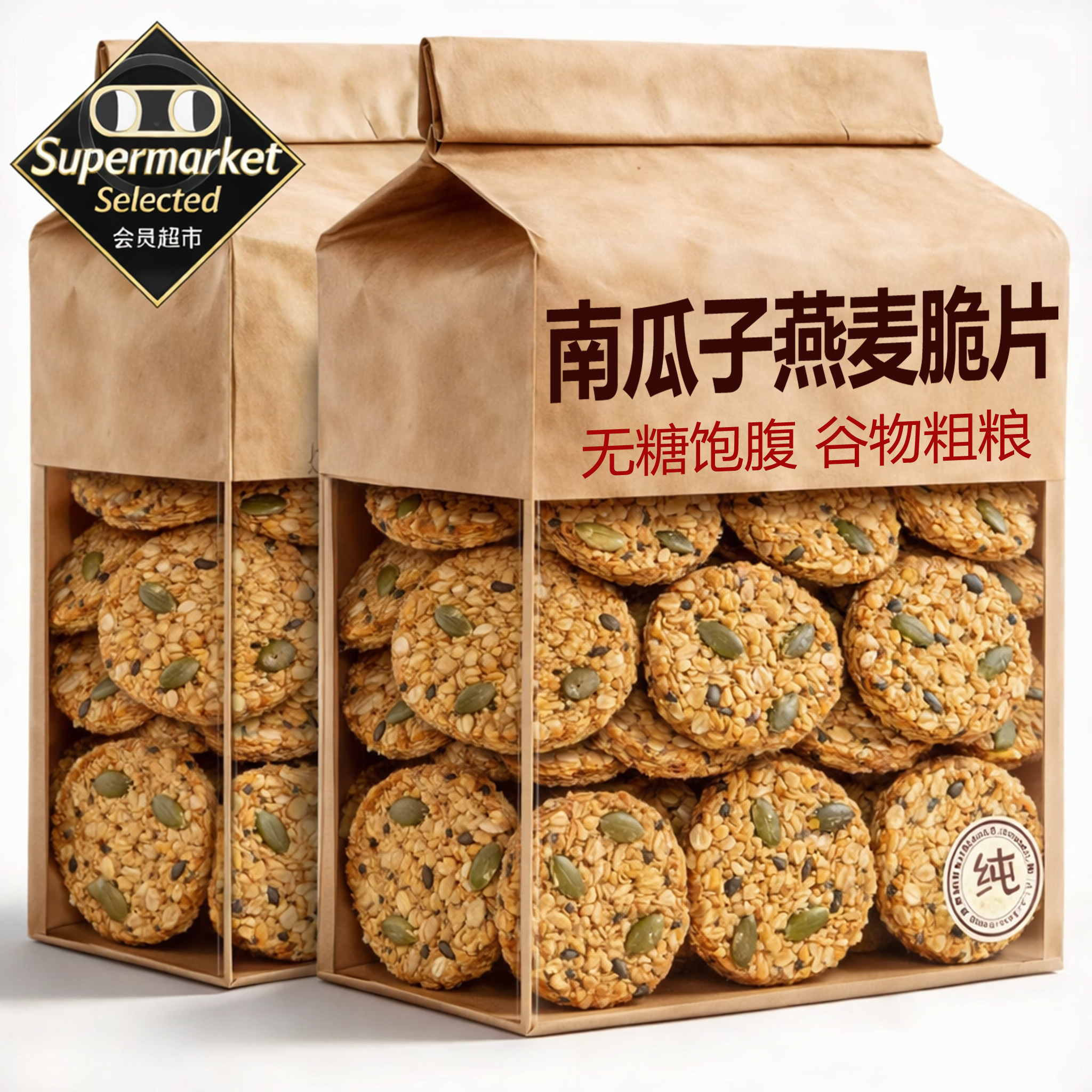 南瓜子燕麦脆片无蔗糖独立包装谷物棒饼干早餐粗粮坚果饼干代餐