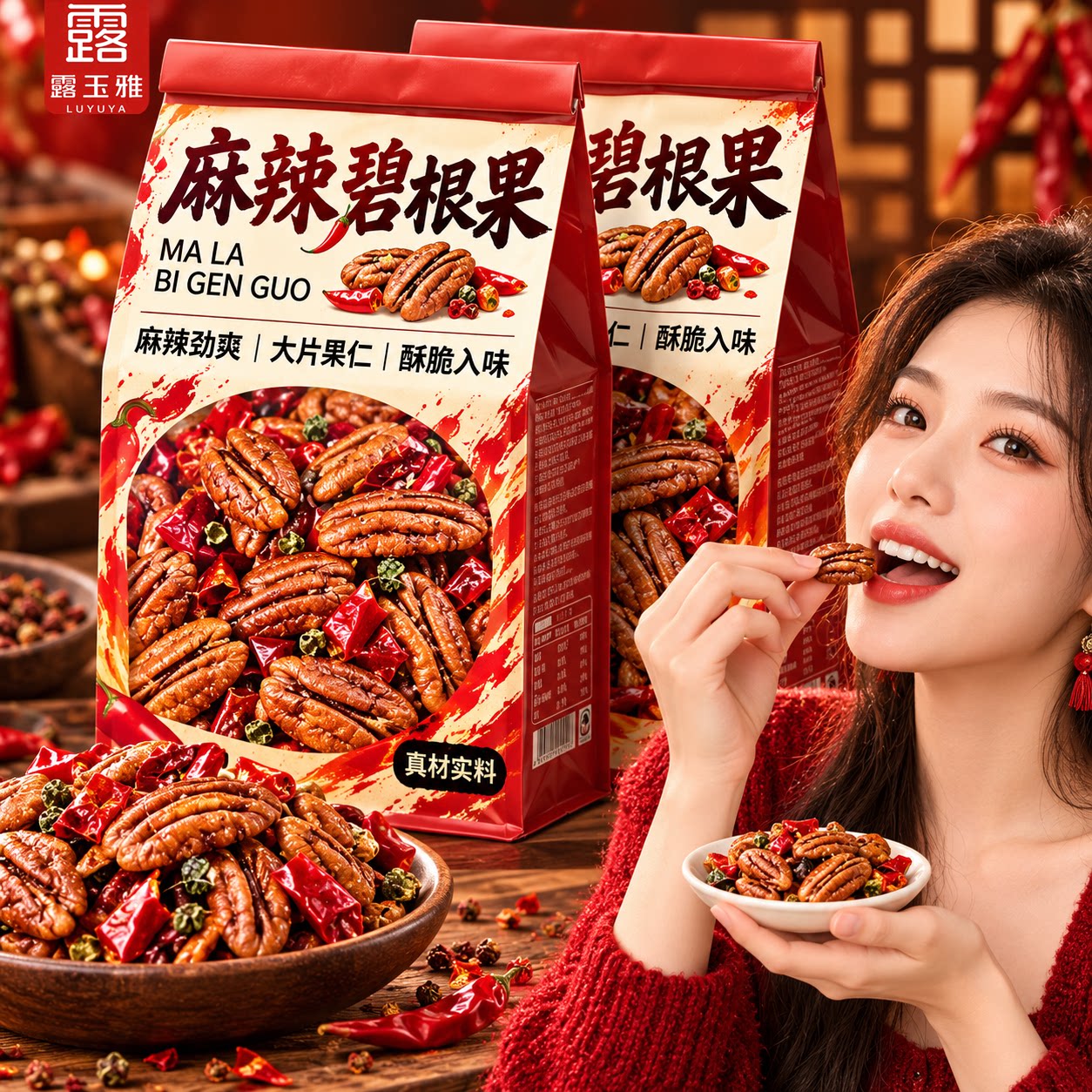 川味麻辣碧根果仁官方旗舰店休闲零食坚果炒货大片山核桃长寿果仁