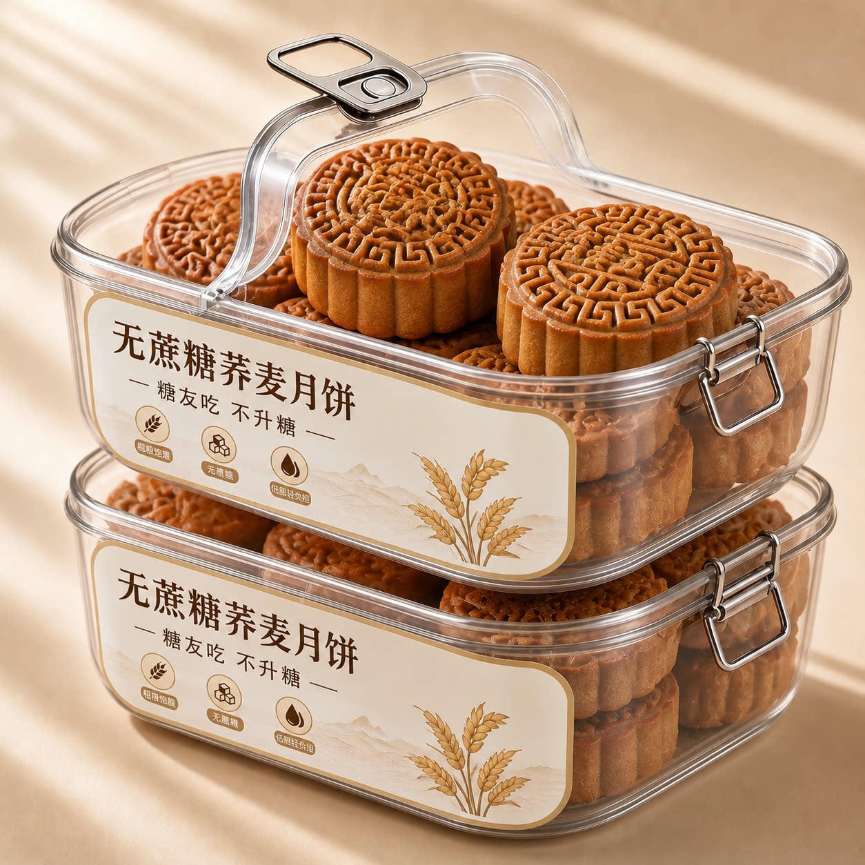 荞麦月饼无蔗糖多味黑芝麻五仁月饼无蔗糖中秋老式粗粮木糖醇礼盒