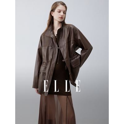 ELLE复古咖啡色风衣外套女