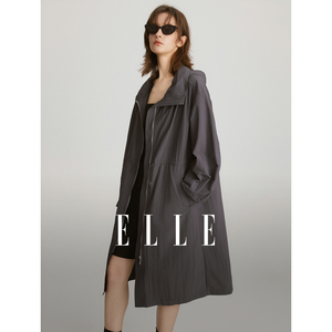 ELLE法式高级感中长款连帽防晒外套女2024春装新款轻薄简约防晒衣