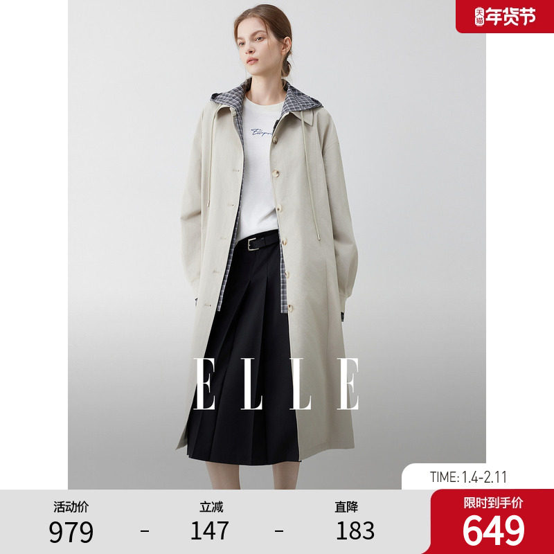 【巴黎旧梦】ELLE学院格纹长款风衣女2025秋季新款廓形高级感