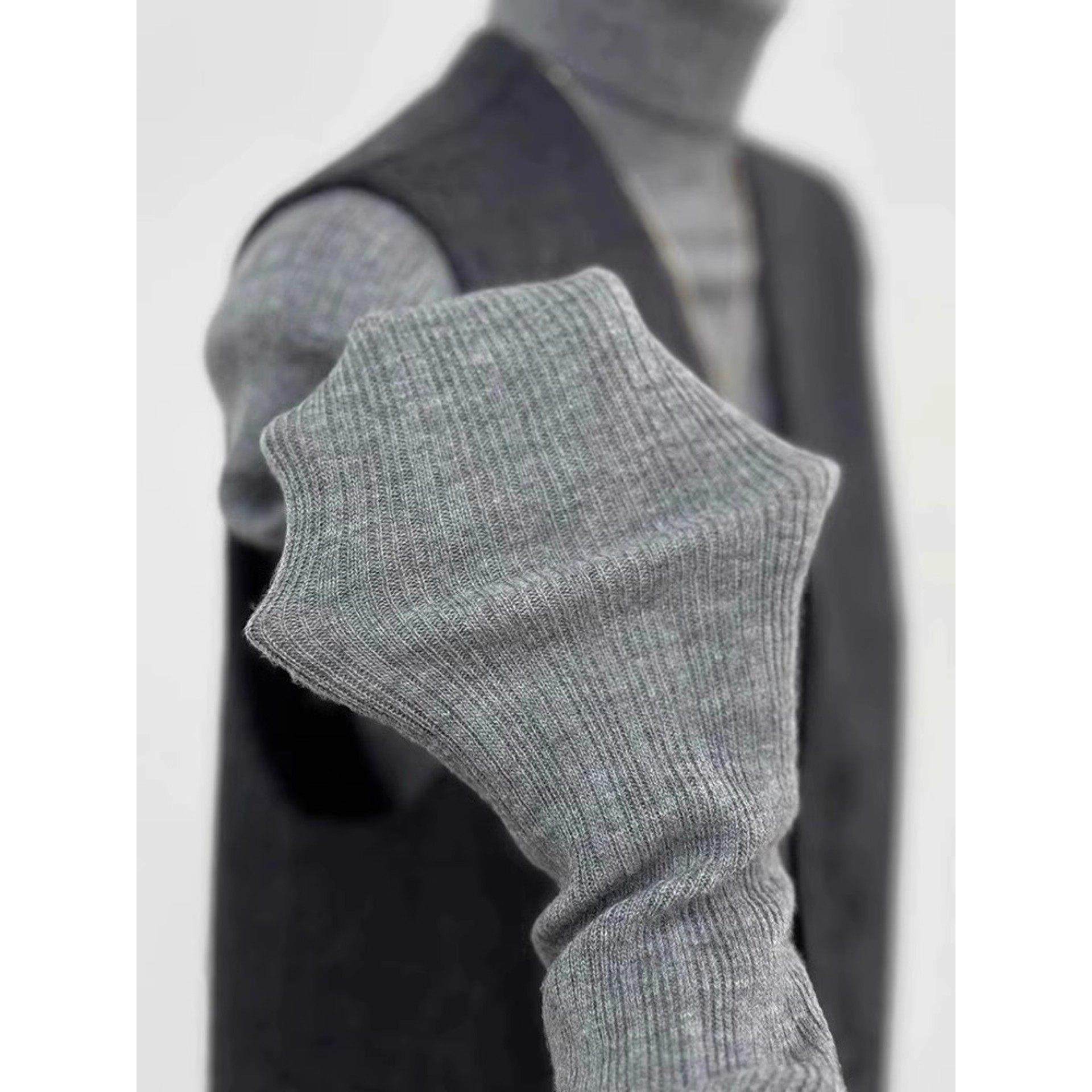 西装马甲内搭打底坑条毛衣女秋冬欧货灰色高领针织衫弹力修身上衣