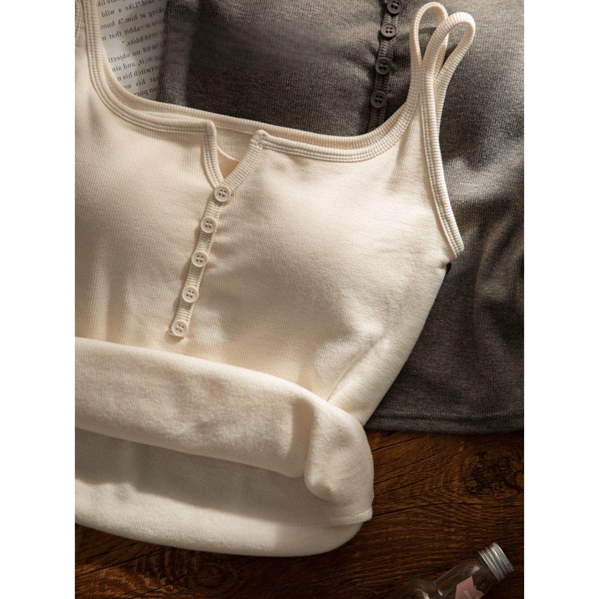 羊绒蛋白保暖背心女带胸垫秋冬2025新款磨毛发热吊带内搭加绒背心