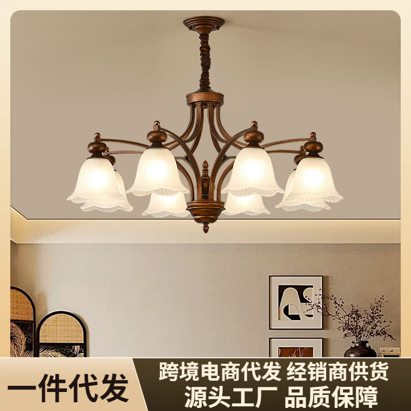 美式复古铁艺玻璃吊灯法式中