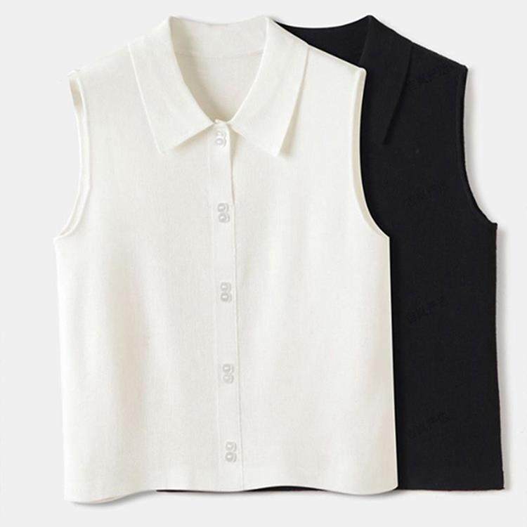 衬衫领针织背心女内搭POLO领无袖打底衫马甲翻领叠穿内搭无袖衬衫